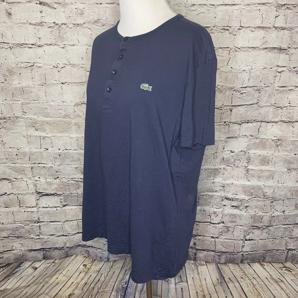 Men's Lacoste Navy Blue 1/4 Button Short Sleeve Sm - Picture 3 of 8